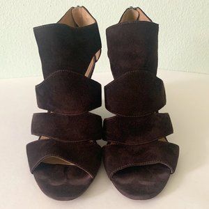 Via Spiga Brown Suede Cut-Out Bootie Wedges Size 8.5